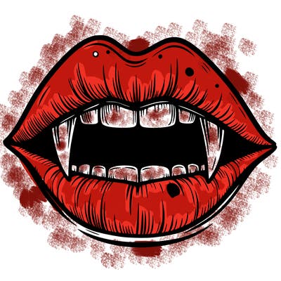 lips with vampire teeth