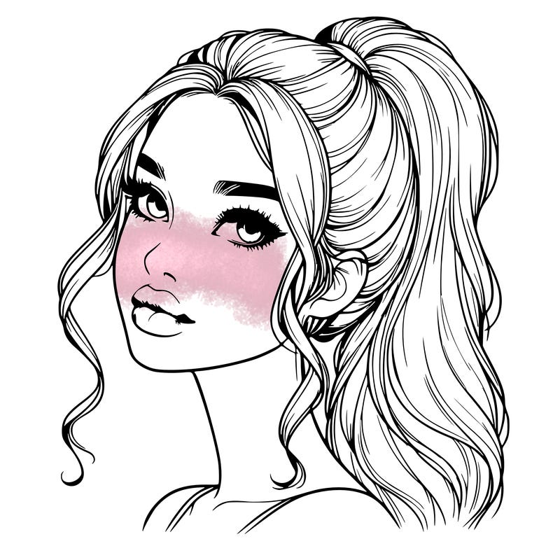 realistic girl with a ponytail on her hair and lips