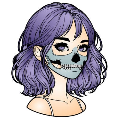 realistic girl with skull