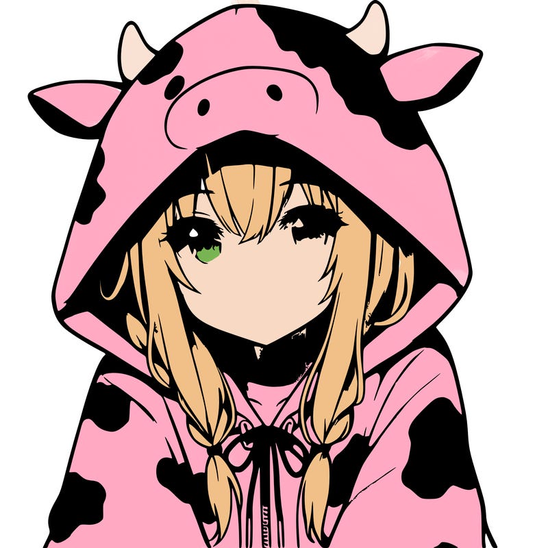 anime girl with cow hoodie