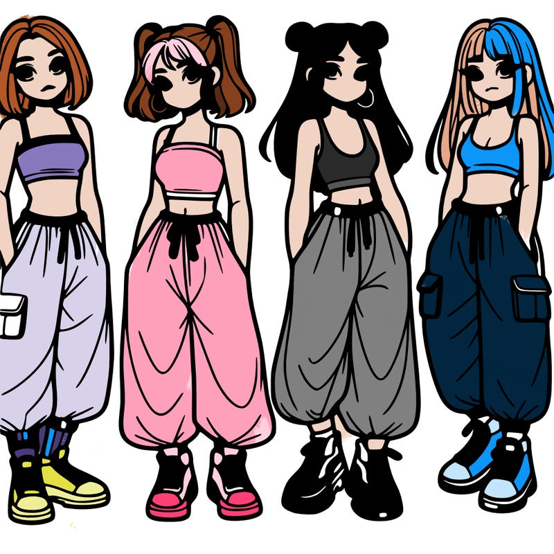 girls with crop top with baggy pants