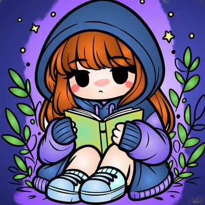 girl in oversized hoodie reading a book