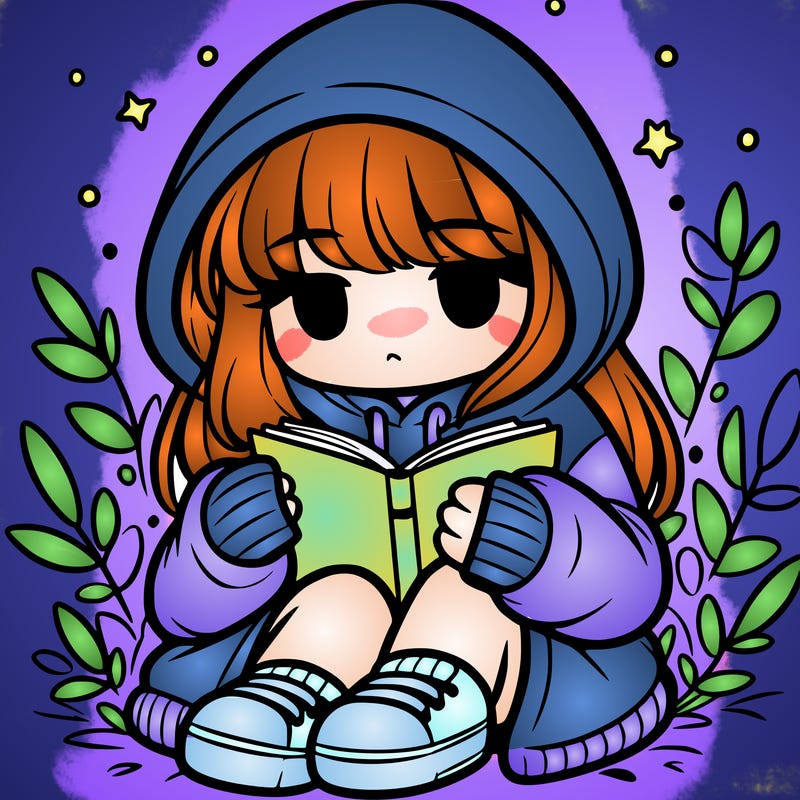 girl in oversized hoodie reading a book