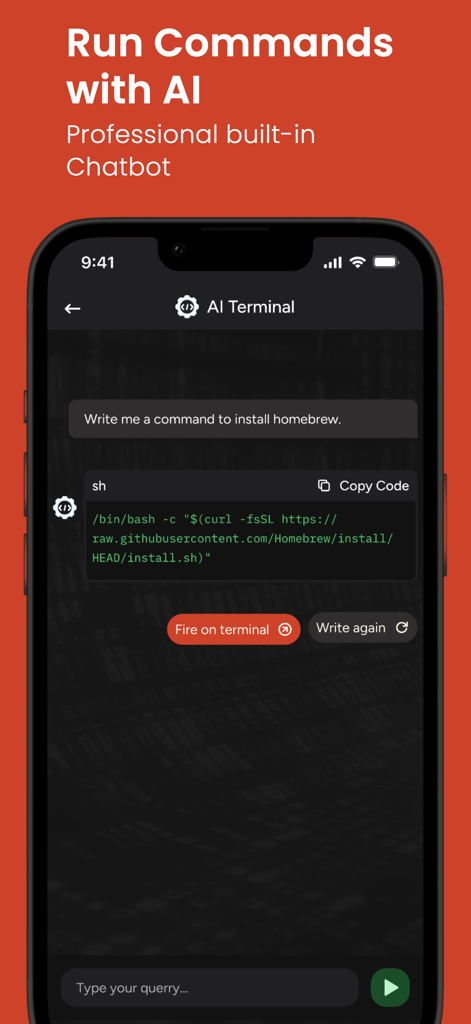 Terminal - SFTP & SSH Client - AI chatbot interface in Terminal app for generating and running server commands.