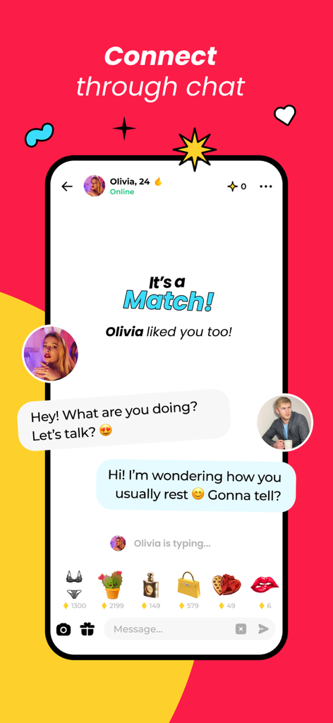 Once: Perfect Match Dating App - Interfaz de chat de la aplicación de citas Once mostrando una pareja y un intercambio de mensajes entre usuarios.