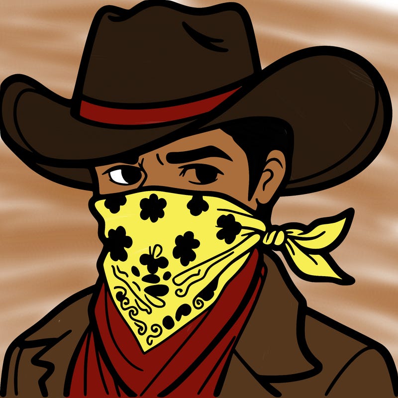 cowboy with a bandana over his face