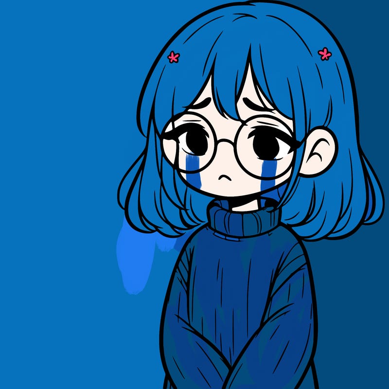 sad girl with glasses in a sweater