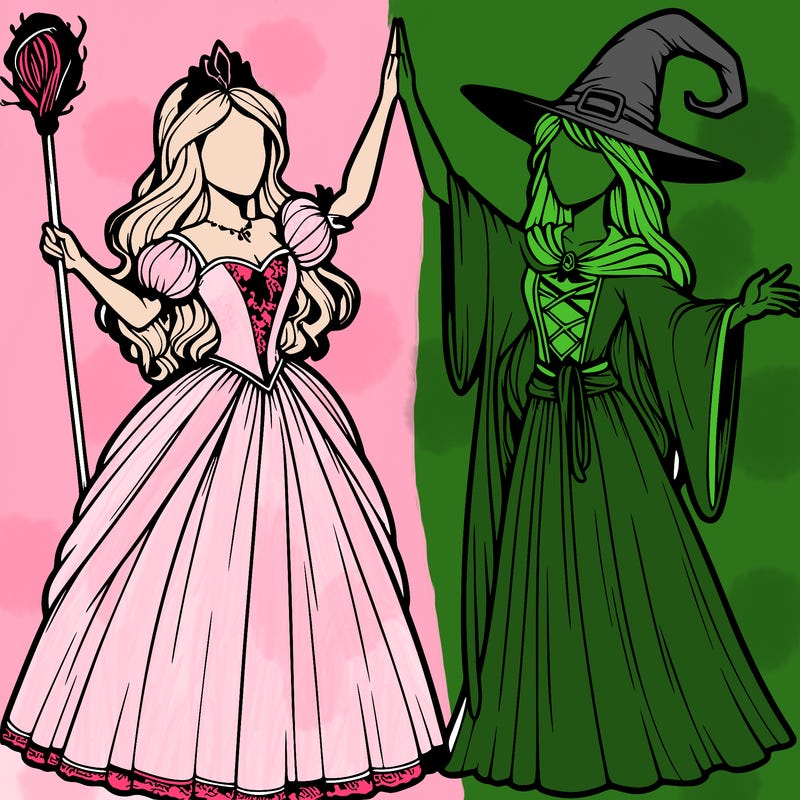 detailed realistic split of a princess and a witch