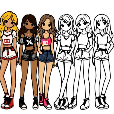 a group of girls wearing crop tops and shorts