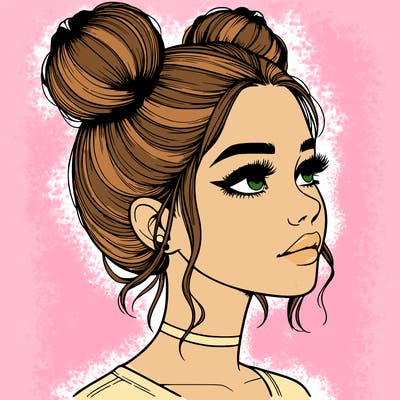 realistic girl with buns on the top of her head