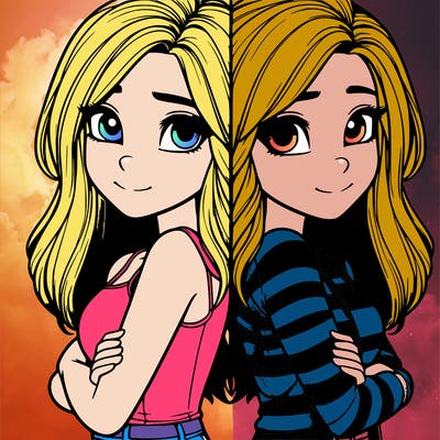 realistic girl split into two