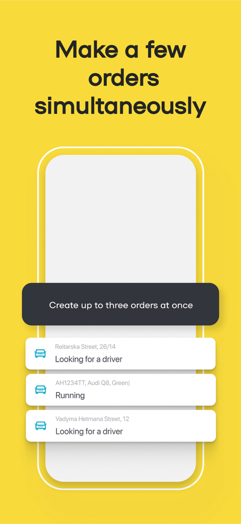 Uklon: More Than a Taxi - Interface showing three active taxi orders at once in the Uklon app