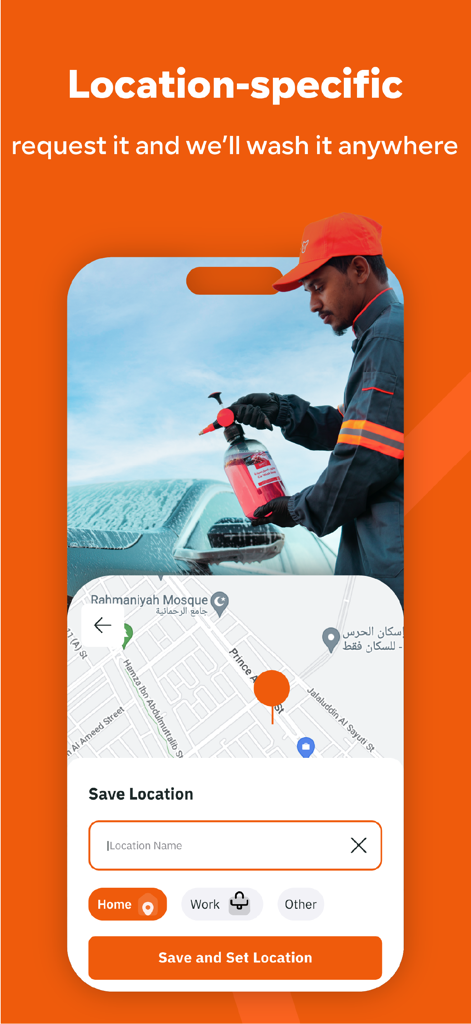 Sweater | Car Wash - Sweater app location request screen for on-demand car washing.