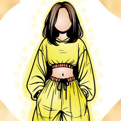 realistic girl faceless with baggy pants and a crop top