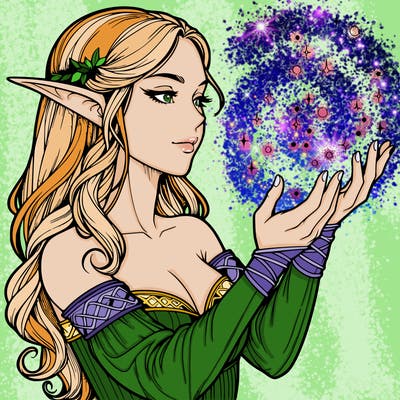 realistic elf girl doing magic