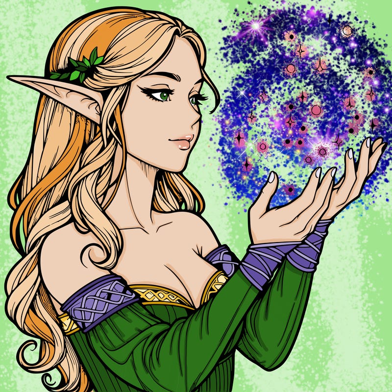 realistic elf girl doing magic