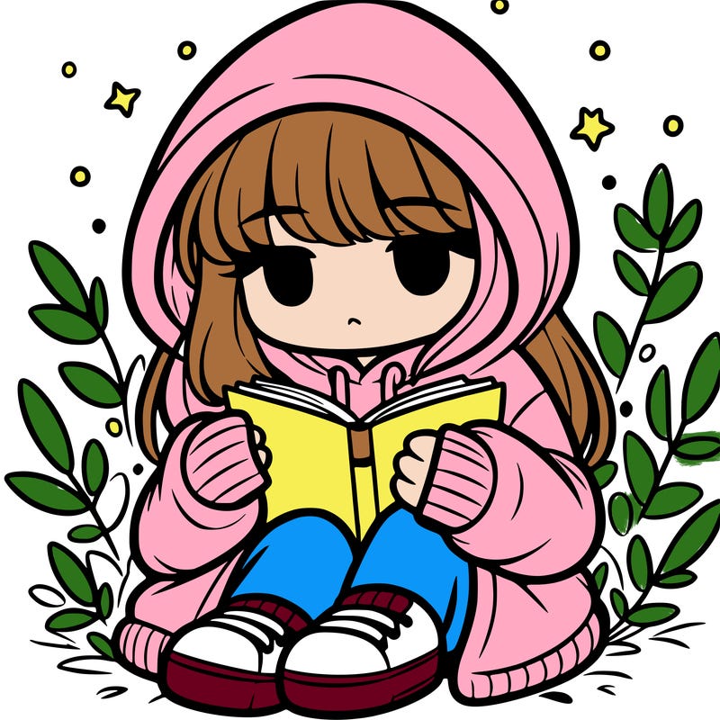 girl in oversized hoodie reading a book