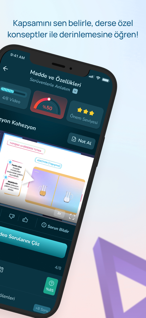 Doping Hafıza - Doping Hafiza app interface showing a physics lesson video and study tools