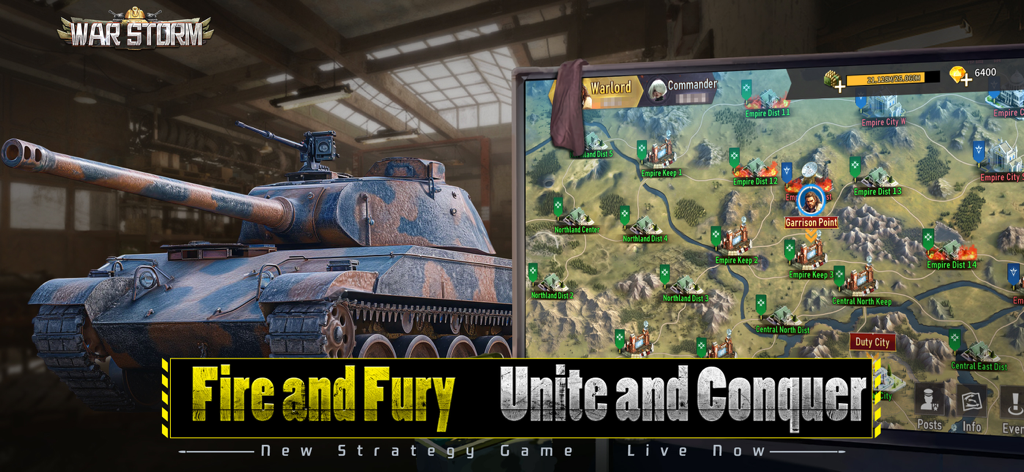 War Storm: Modern Warfare - Un tanque de batalla moderno y una interfaz de mapa táctico en War Storm Modern Warfare.