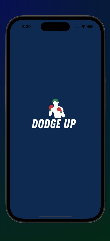 Dodge Up : Train Your Defense - Splash screen of the Dodge Up training app featuring a boxer silhouette and the app title.
