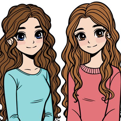 two 15-year-old girls, one with long curly hair and the other with straight hair
