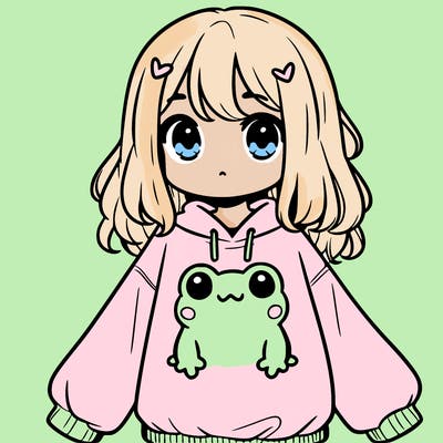 girl wearing frogging sweatshirt