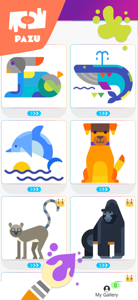 Coloring games - for toddlers - 幼児向けお絵かきアプリのカラフルな幾何学模様の動物のイラストのギャラリー