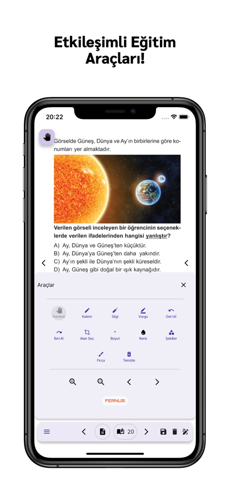 Interfaz de la aplicación Biblioteca Móvil Model mostrando herramientas educativas interactivas y una pregunta de ciencias
