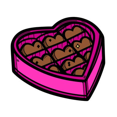 a box of chocolate heart shaped outline.