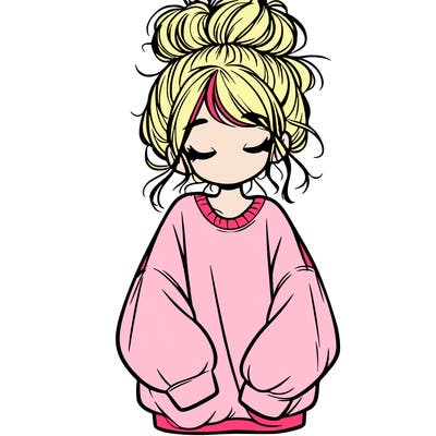 girl with baggy sweatshirt and messy bun