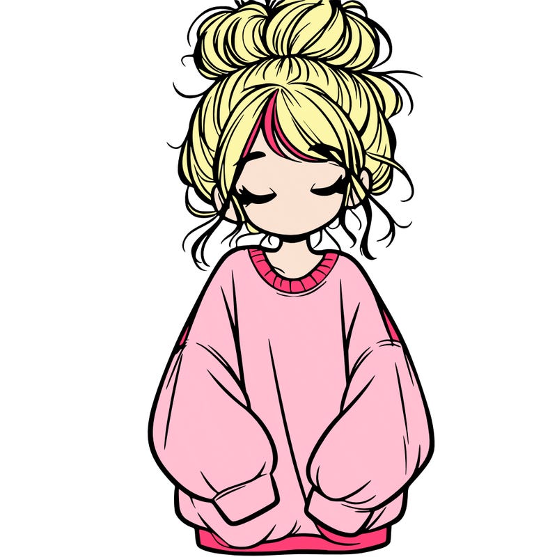girl with baggy sweatshirt and messy bun