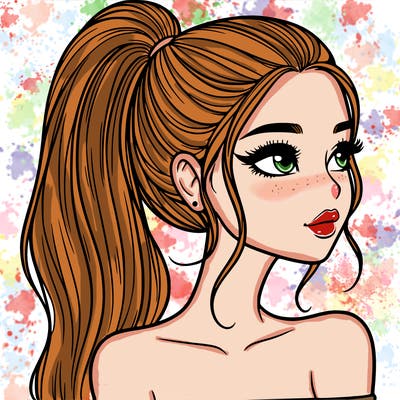 a beautiful and realistic girl with a high pony tail