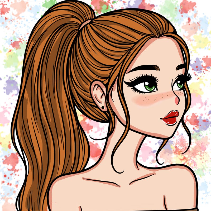 a beautiful and realistic girl with a high pony tail