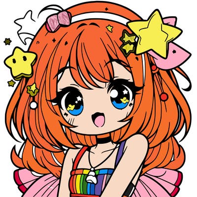 cute anime girl with star accessories