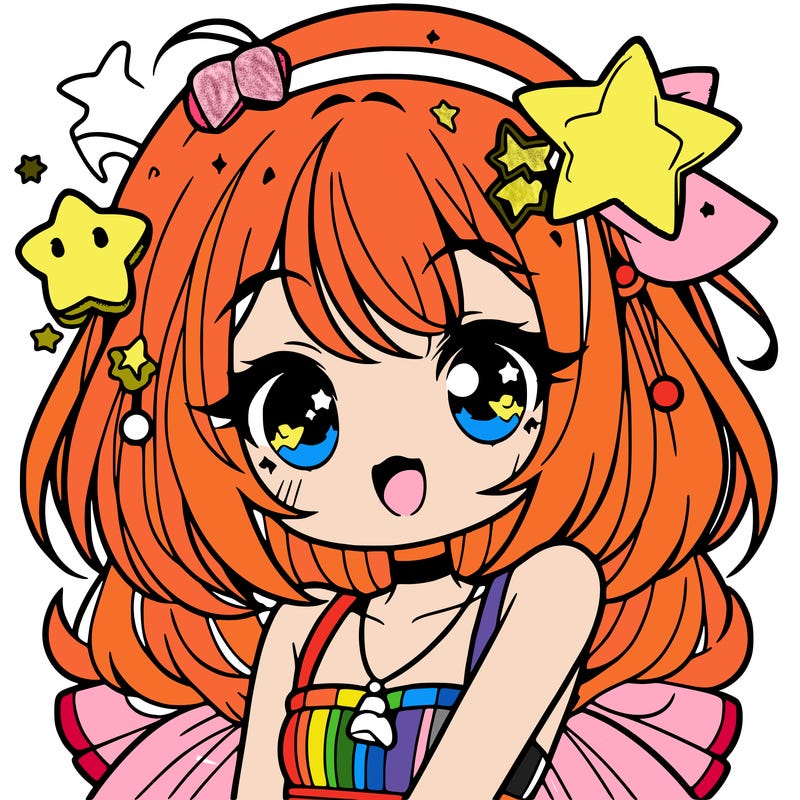 cute anime girl with star accessories