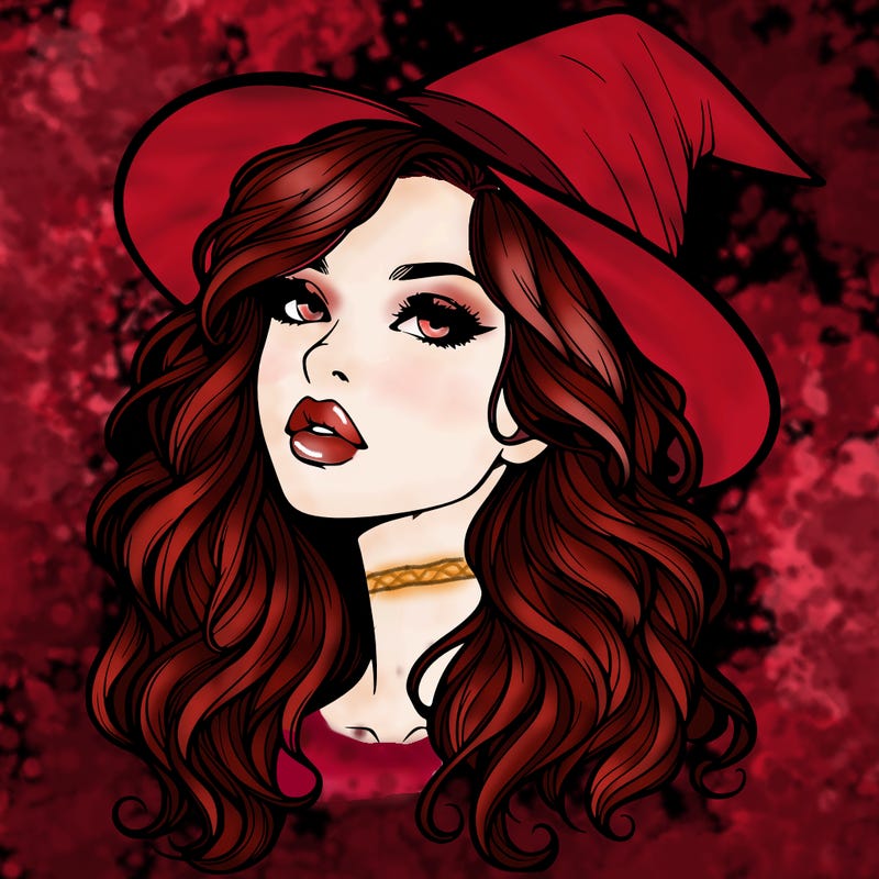 realistic witch girl with wavy hair and lips