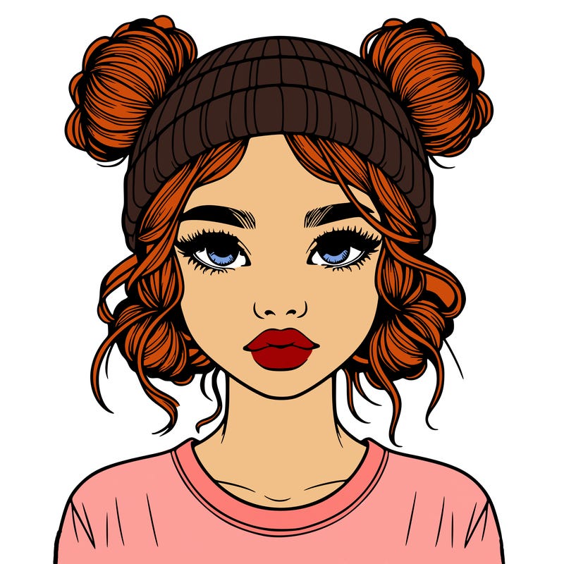 realistic girl with buns in her hair with a beanie on