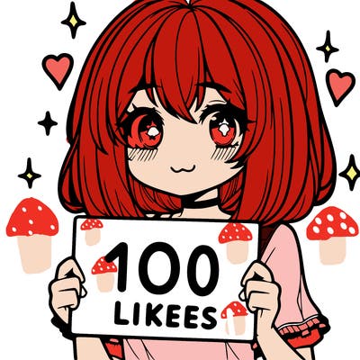 anima girl holding a 100 likes sign in her hand