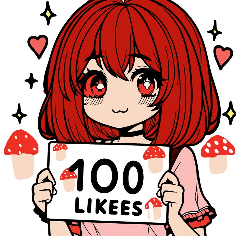 anima girl holding a 100 likes sign in her hand