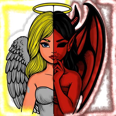 realistic angel half demon