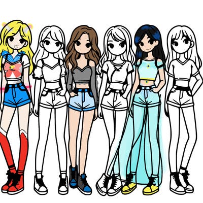 a group of girls wearing crop tops and shorts
