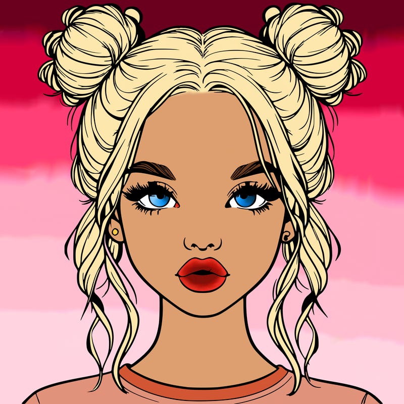 realistic girl with two buns in hair and lips