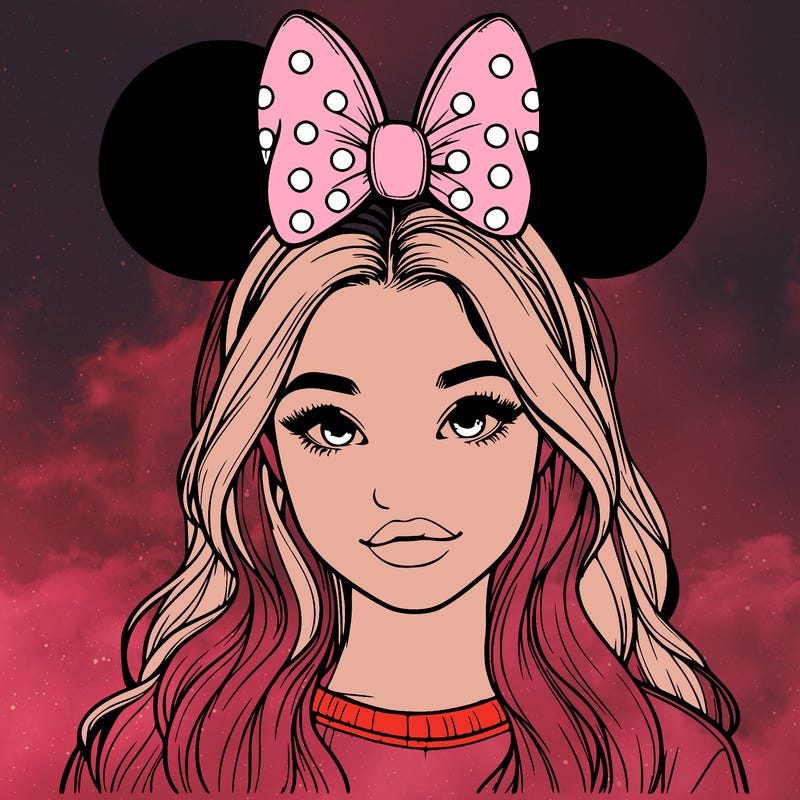aesthetic realistic girl wearing mickey mouse ears