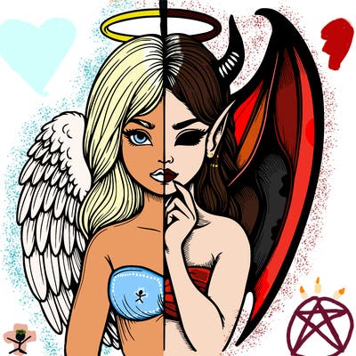 realistic angel half demon