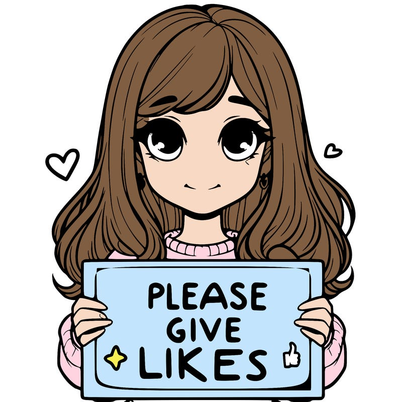 realistic girl that is holding a sign that says please give likes