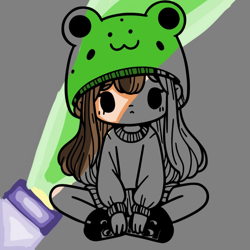 a girl wearing a frog hat and some frog socks