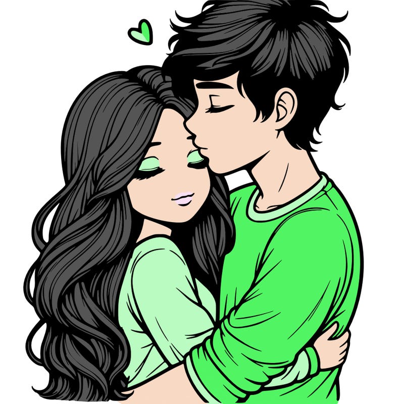 a realistic couple boy and girl hugging and kissing