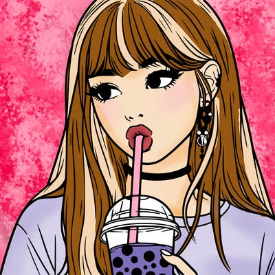 aesthetic realistic girl drinking boba