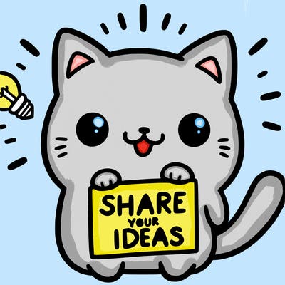 a cute cat saying share your ideas