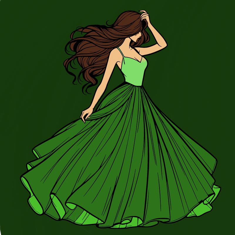 realistic woman with dress flowing in the wind